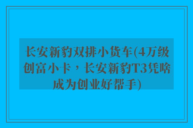 长安新豹双排小货车(4万级创富小卡,长安新豹T3凭啥成为创业好帮手)